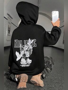 Wipe. Black 'Believe' Graphic Hoodie Sweater
